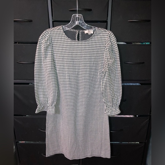 LOFT Women’s Black and White Houndstooth Long Sleeve Dress Size Small | Preppy - Picture 4 of 10